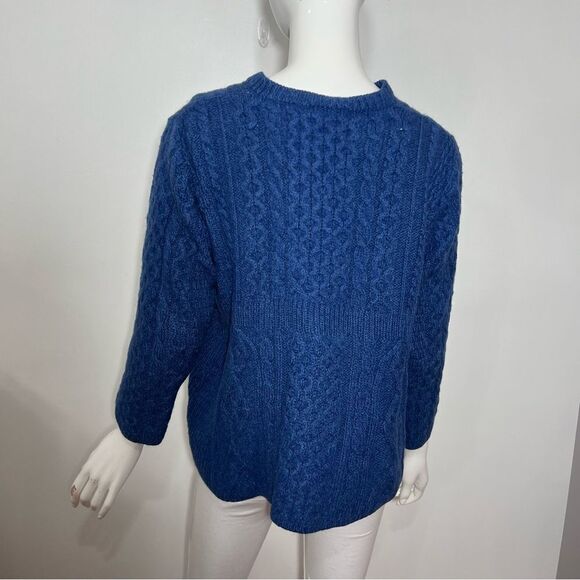 Carraigdonn Made in Ireland 100% Merino Wool Royal Blue Cable Knit Cardigan - L - Picture 8 of 11
